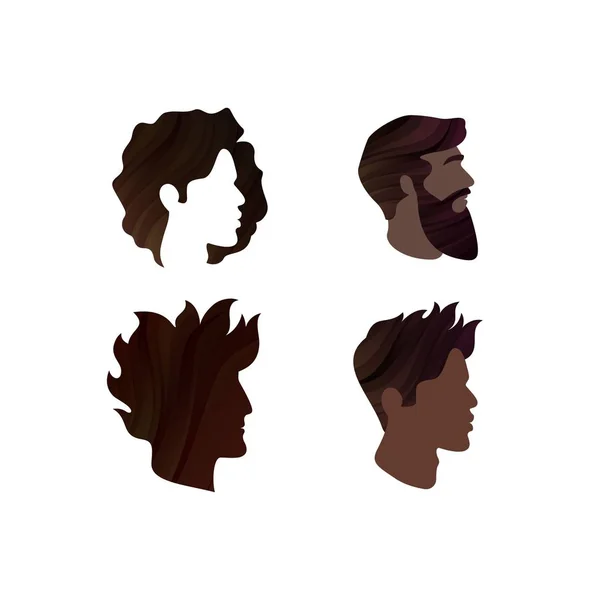 Set of Mens Profiles. Vector Male Hairstyles. Template Face Silhouettes. Abstract Logo Concept — Stock Vector