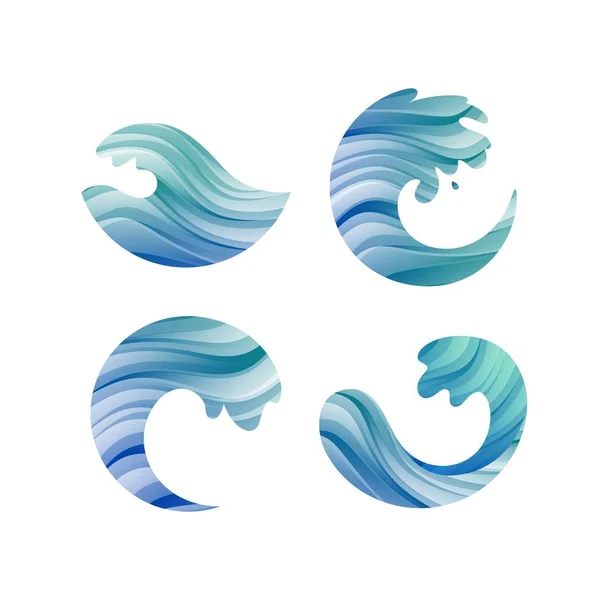 Ensemble de symboles d'eau bleus éclaboussures. Formes d'ondes vectorielles. Élément de conception de débit d'eau rond . — Image vectorielle