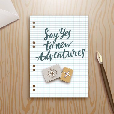 Vektör motivasyonel teklif kağıt üzerine. Elle çizilmiş seyahat konulu yazı