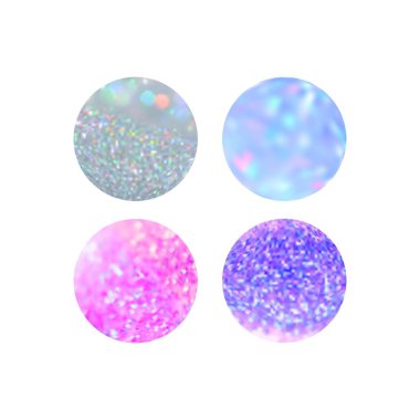 Bokeh ile renkli parlak izole daireler. Holografik Minimal ve renkli Metalik arka planlar için etiketleri, logolar