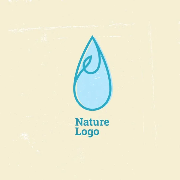 Elegante Gota Azul con Elemento Decorativo Curl. Símbolo natural vectorial. Concepto de logotipo — Archivo Imágenes Vectoriales