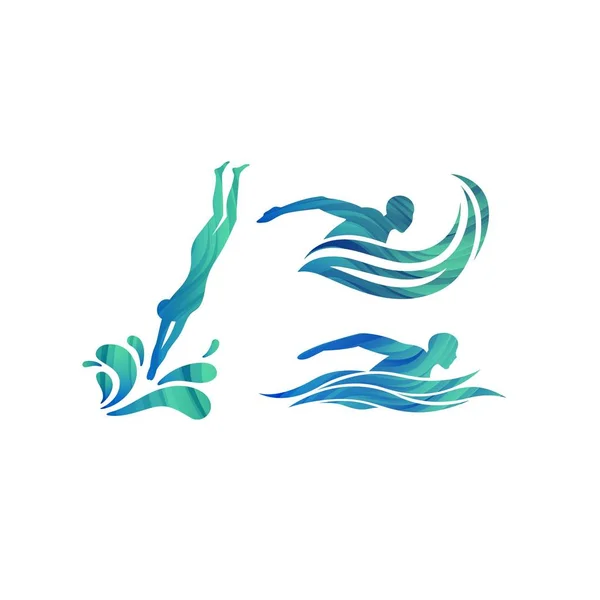 Siluetas vectoriales de nadadores. Concepto para Piscinas Logo, Concursos Icono y Símbolo para la Escuela de Natación . — Vector de stock