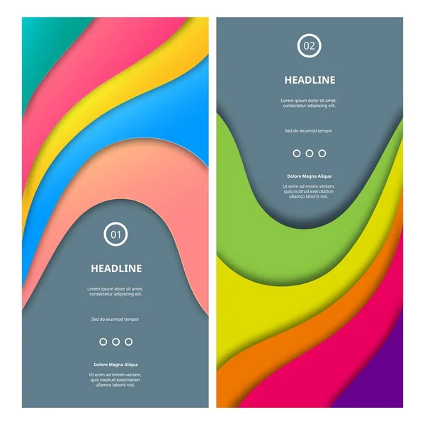 Dua Banners Vertikal dengan Colorful Waves. Konsep Desain Vektor. Ide Terang untuk Iklan - Stok Vektor