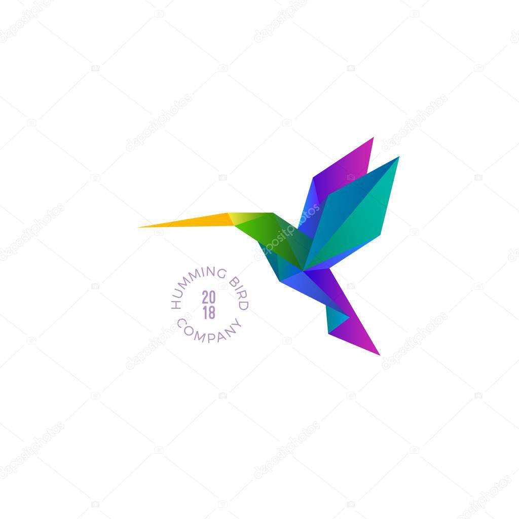 Polygonal Rainbow Colored Vector Hummingbird. Colorful Geometric Symbol with Gradients for Logos and Icons.
