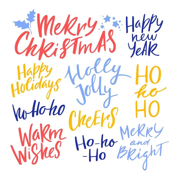 Christmas and New Year Calligraphy Phrases. Vector Handwritten Quotes. Modern Lettering for Holiday Greetings — Stock Vector
