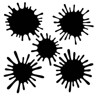 Damla ile Mürekkep Sıçraması. Vektör Yalıtılmış Splatter Şekiller. Soyut Boya Lekeleri