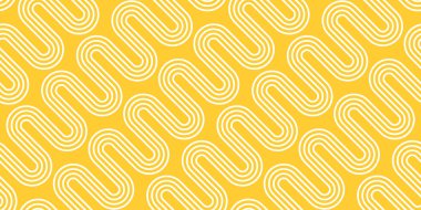 Sarı Arkaplanda Beyaz Dalgalar. Vektör Kusursuz Desen. Soyut Erişte Dokusu