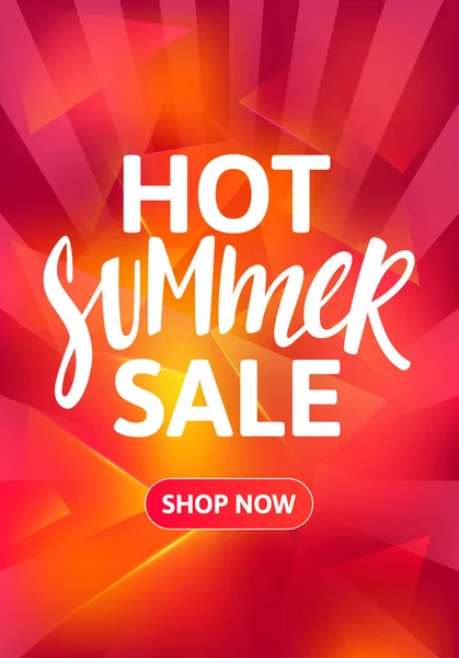 Hot Summer Sale Vertical Banner Design. Hand Drawn Text on Bright Colorful Background. Vector Advertising Illustration — Stock Vector