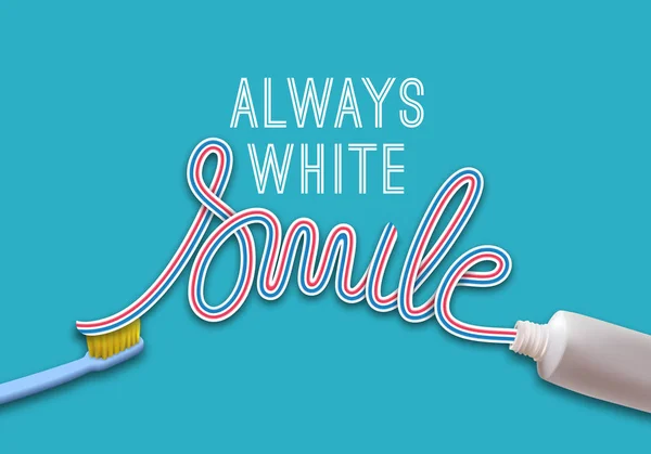 Creatieve stomatologie poster. Illustratie van tandpasta met tandenborstel en buis van pasta. Vector medische banner ontwerp — Stockvector