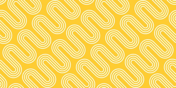 Ondas blancas sobre fondo amarillo. Patrón sin costura vectorial. Textura de fideos abstracta — Vector de stock