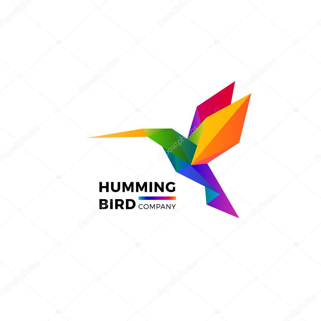 Polygonal Vivid Vector Hummingbird. Colorful Geometric Symbol with Gradients for Logos and Icons.