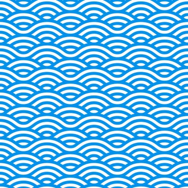 Mavi ve Beyaz Dalgalar ile Dikişsiz Desen. Çin Tarzı Su Dalgaları. Vektör Lineer Süs.