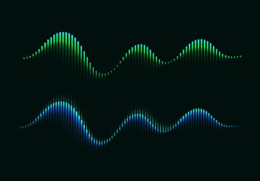 Two Colorful Modern Equalizers. Aurora Borealis Vector Illustration. Music Waves Concept Symbols.
