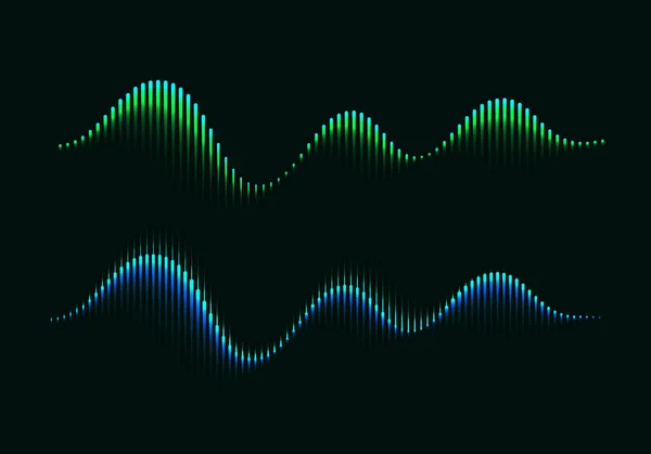 Two Colorful Modern Equalizers. Aurora Borealis Vector Illustration. Music Waves Concept Symbols. — 图库矢量图片