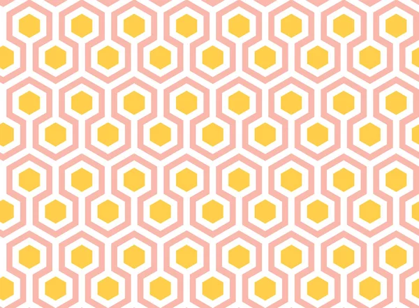 Patrón sin costura de hexágonos amarillo, rosa y blanco. Adorno geométrico vectorial. Embalaje y envoltura de ilustración simple — Vector de stock