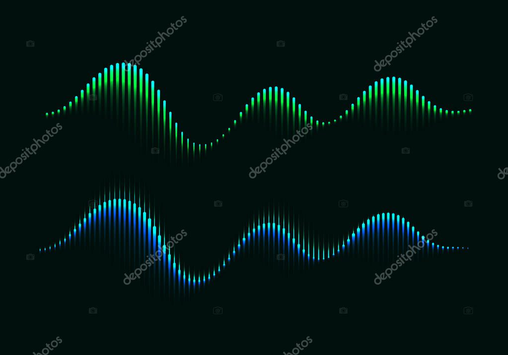 Two Colorful Modern Equalizers. Aurora Borealis Vector Illustration. Music Waves Concept Symbols