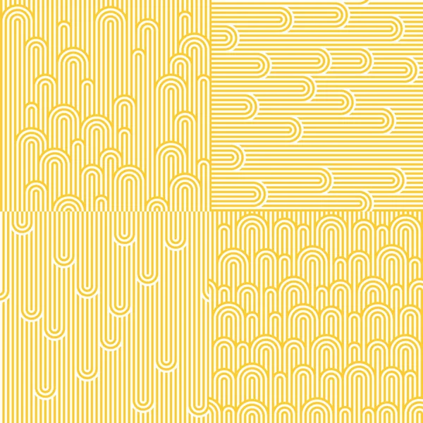 Vector Seamless Patterns with White and Yellow Waves and Stripes Texture. Noodle and Pasta Abstract Background Concept. — Stockový vektor