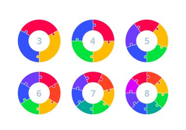 Daire Puzzle Infographics Tasarım Vektör ve Pazarlama Simgeler. Seçenekler, Adımlar veya Süreçler le İş Kavramı