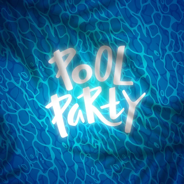 Pool Party Hintergrund mit Wasser Wellen Textur, tropischen Blättern Schatten und handgezeichneten Text. Vektor Urlaub Illustration — Stockvektor