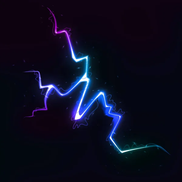 Векторна ілюстрація барвистого розряду блискавок на темному фоні. Бліц блискавка грім світло іскри — стоковий вектор