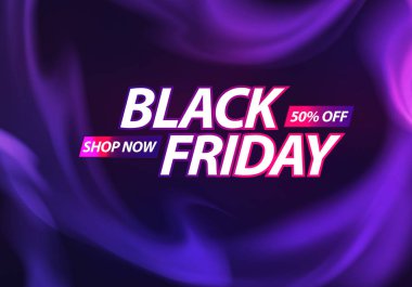 Black Friday Satış Banner. Duman ile Karanlık Arka Plan Üzerine Parlak Metin. Vektör Reklam İllüstrasyon