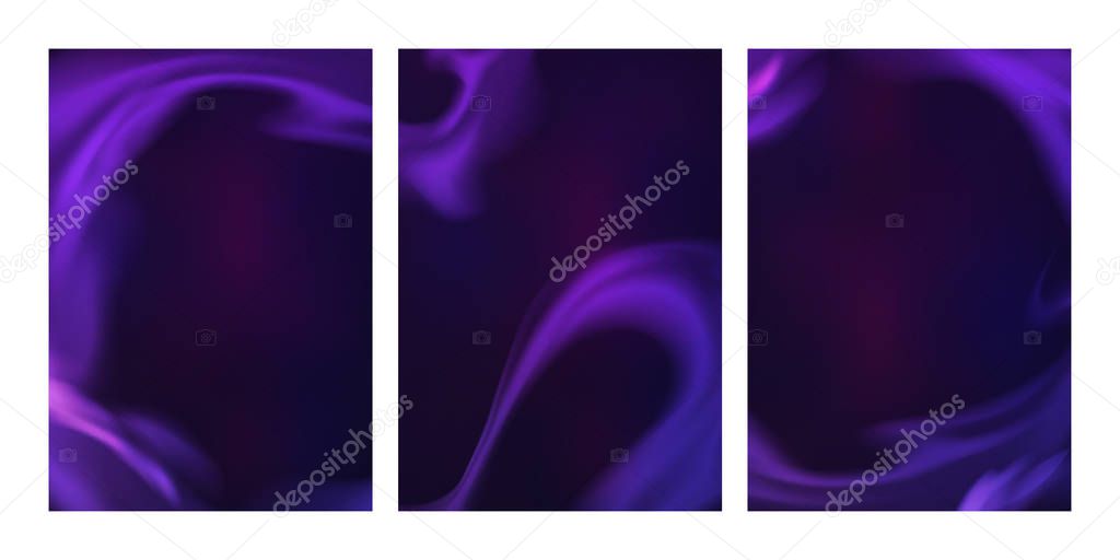 Vector Mystical Purple Backgrounds. Smoke Steam, Cloud Flow, Fluid Frame. Abstract 3d Bg