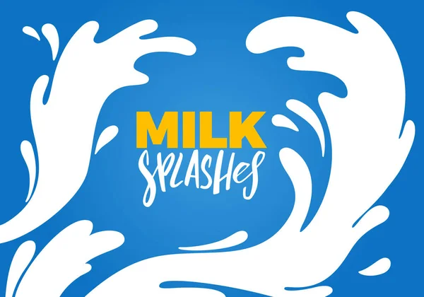 Ilustração vetorial de desenhos animados Splashes de leite. Dynamic Yogurt Wave Border em fundo azul. Design do pacote de leite vetorial —  Vetores de Stock