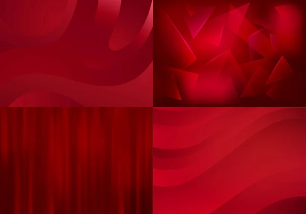Sada červených pozadí. Vektorové abstraktní minimalistické vzory. Moderní geometrické tapety s Ryby a červeným gradientem — Stockový vektor