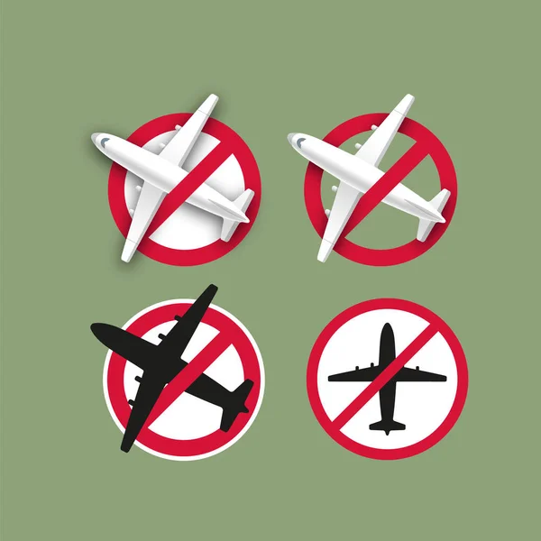 Verboden teken - Vliegtuigen niet vliegen. Vectorsymbool van de vluchtannulering. Illustratie van het vertrekverbod — Stockvector