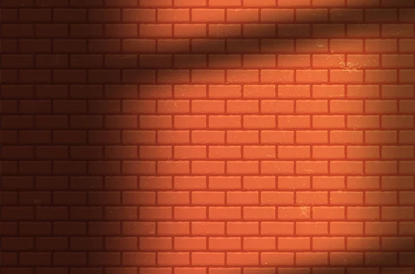 Muro di mattoni rossi con ombra dalla finestra. Illustrazione vettoriale realistica. Sfondo astratto — Vettoriale Stock