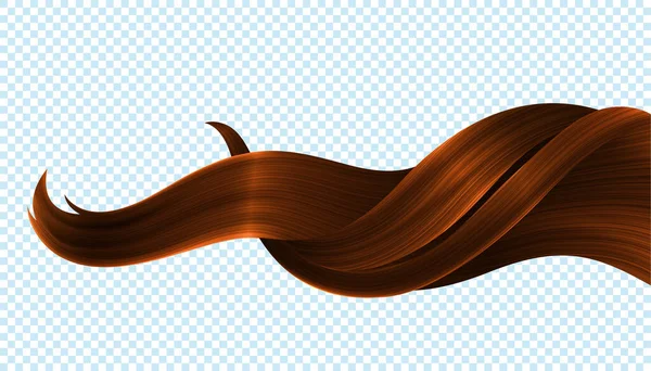 Shiny Healthy Brown Hair Lock. Luminosos rizos brillantes. Vector Ilustración 3D realista. Elemento de diseño para peluquerías, salones de belleza, cosméticos para el cuidado del cabello, champú, acondicionador o tinte para el cabello — Vector de stock