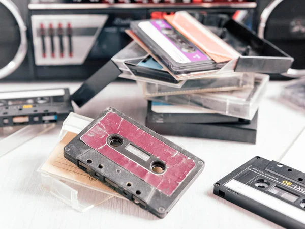 Collectie Van Verschillende Retro Audio Tapes Tape Recorder Collectie Van — Stockfoto