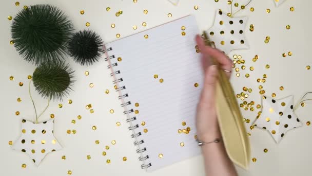 Objetivos Año Nuevo 2020 Decoraciones Navideñas Cuaderno Gobernado Con Lista — Vídeos de Stock