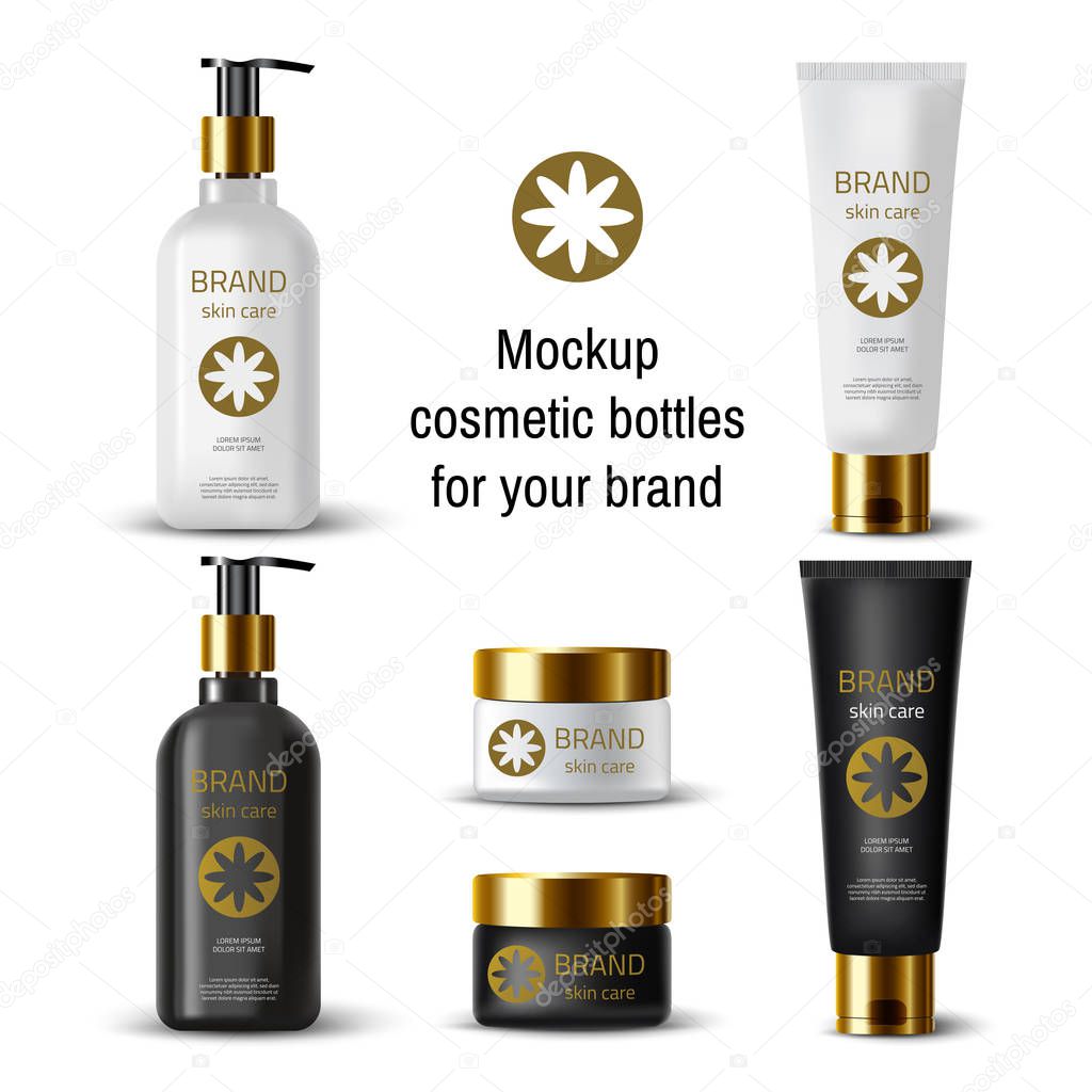 Download Product Mockup Cosmetic Bottles 3d Realistic Illustration White And Black Tube Dispenser And Jar Of Cream Beauty Skin Care Product Vector Isolated Background Template For Design Product Premium Vector In Adobe Yellowimages Mockups