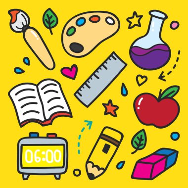 Okula geri nesne doodle