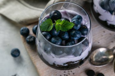 Aktif kömür chia puding kahvaltı yaban mersini ile detoks