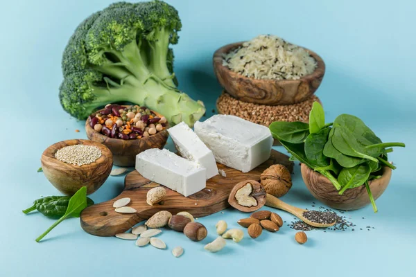 Selección de fuentes de proteínas vegetarianas - dieta saludable concent — Foto de Stock