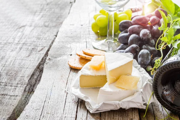 Appetizer - cheese wine grapes nuts — Stock Photo, Image