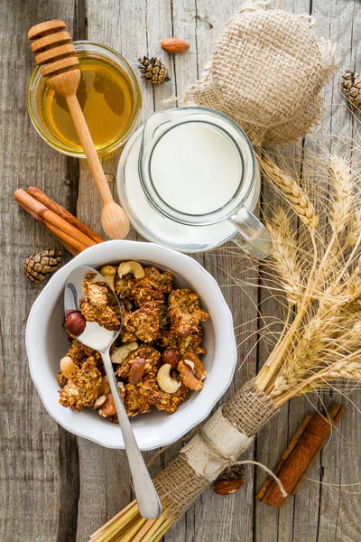 Granola de otoño con nueces y yogur — Foto de Stock