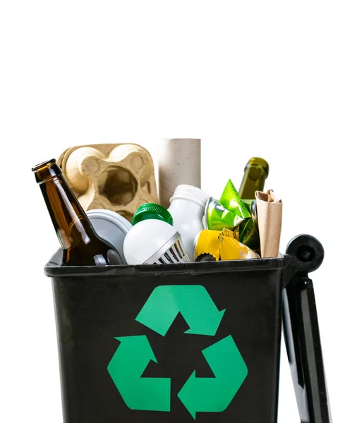 Recycling concept - recyclable materials in trash can — Stock Photo, Image