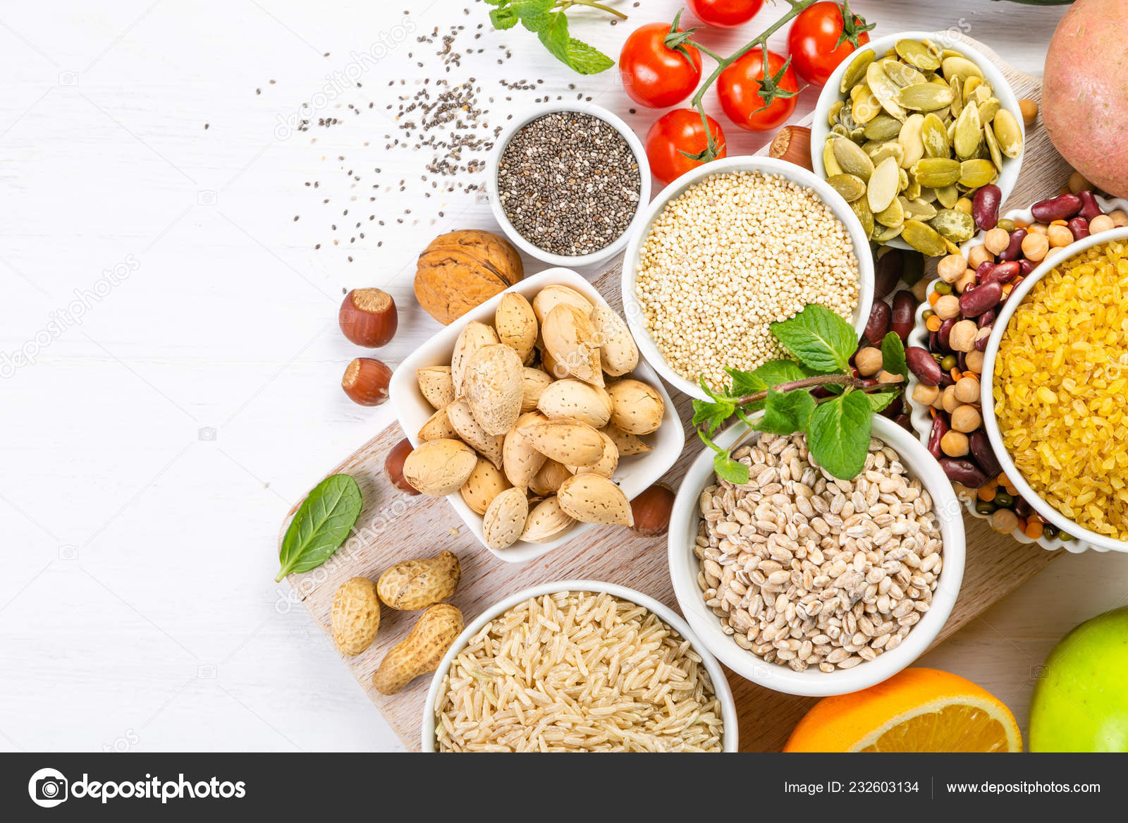 Selection of good carbohydrates sources. Healthy vegan diet Stock Photo by ©anaumenko 232603134