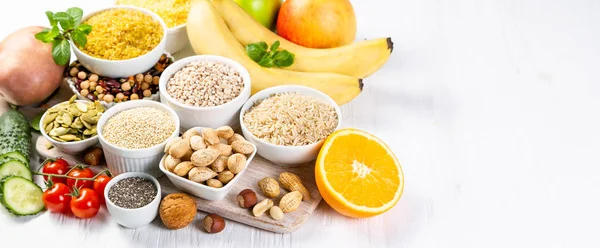Selección de buenas fuentes de carbohidratos. Dieta vegana saludable —  Fotos de Stock
