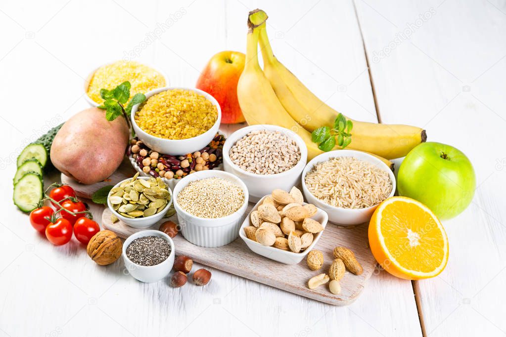 Selection of good carbohydrates sources. Healthy vegan diet