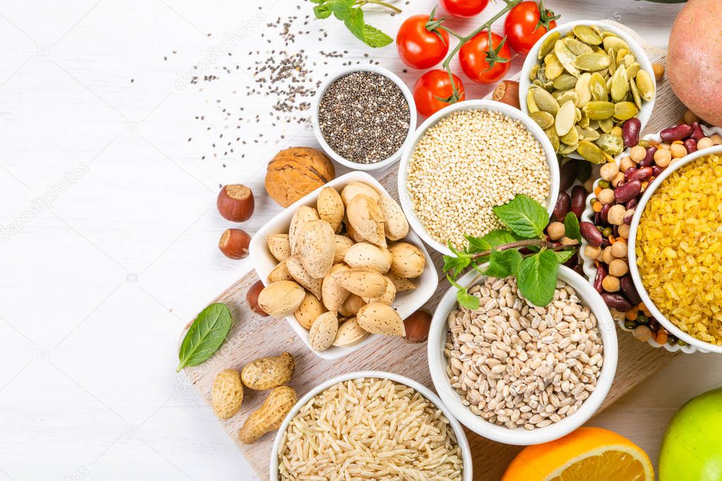 Selection of good carbohydrates sources. Healthy vegan diet