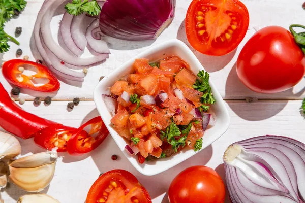 Salsa Mexicaanse saus en ingrediënten — Stockfoto