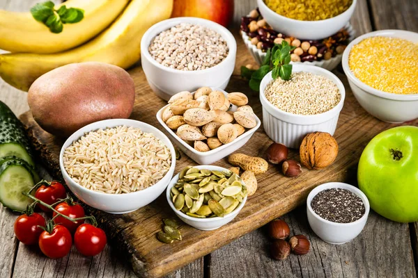 Selection of good carbohydrates sources. Healthy vegan diet — Stock Photo, Image