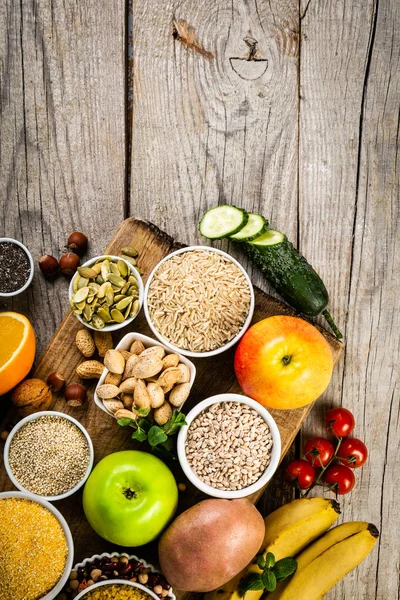 Urval av bra kolhydrater källor. Friska vegankost — Stockfoto