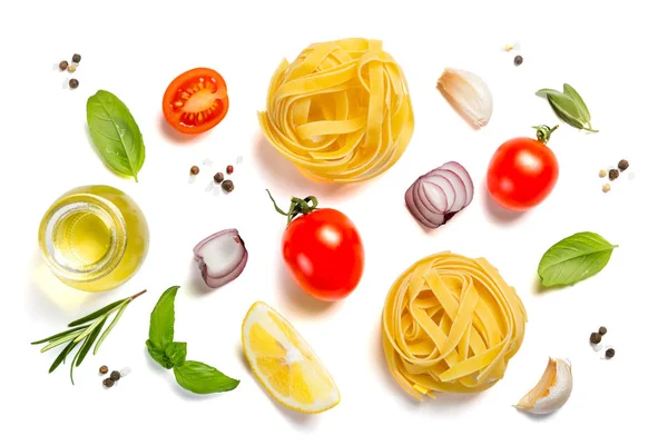 Italian cuisine concept - raw pasta and ingredients