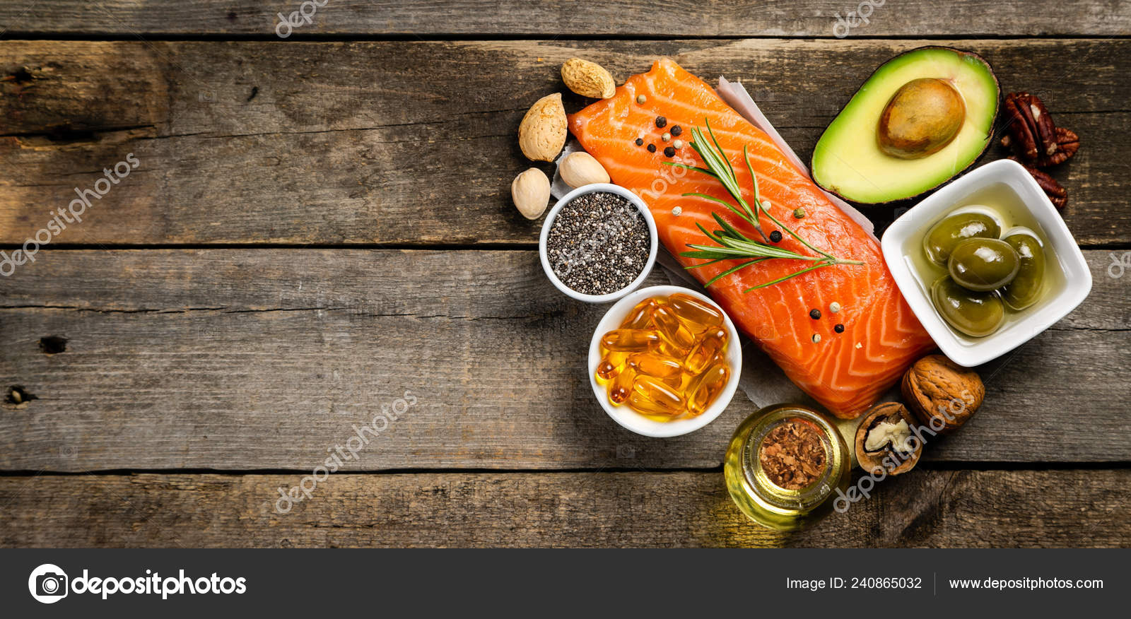 Selection of healthy unsaturated fats, omega 3 — Stock Photo