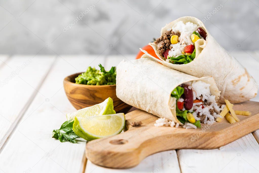 Mexican food - burrito and ingredients